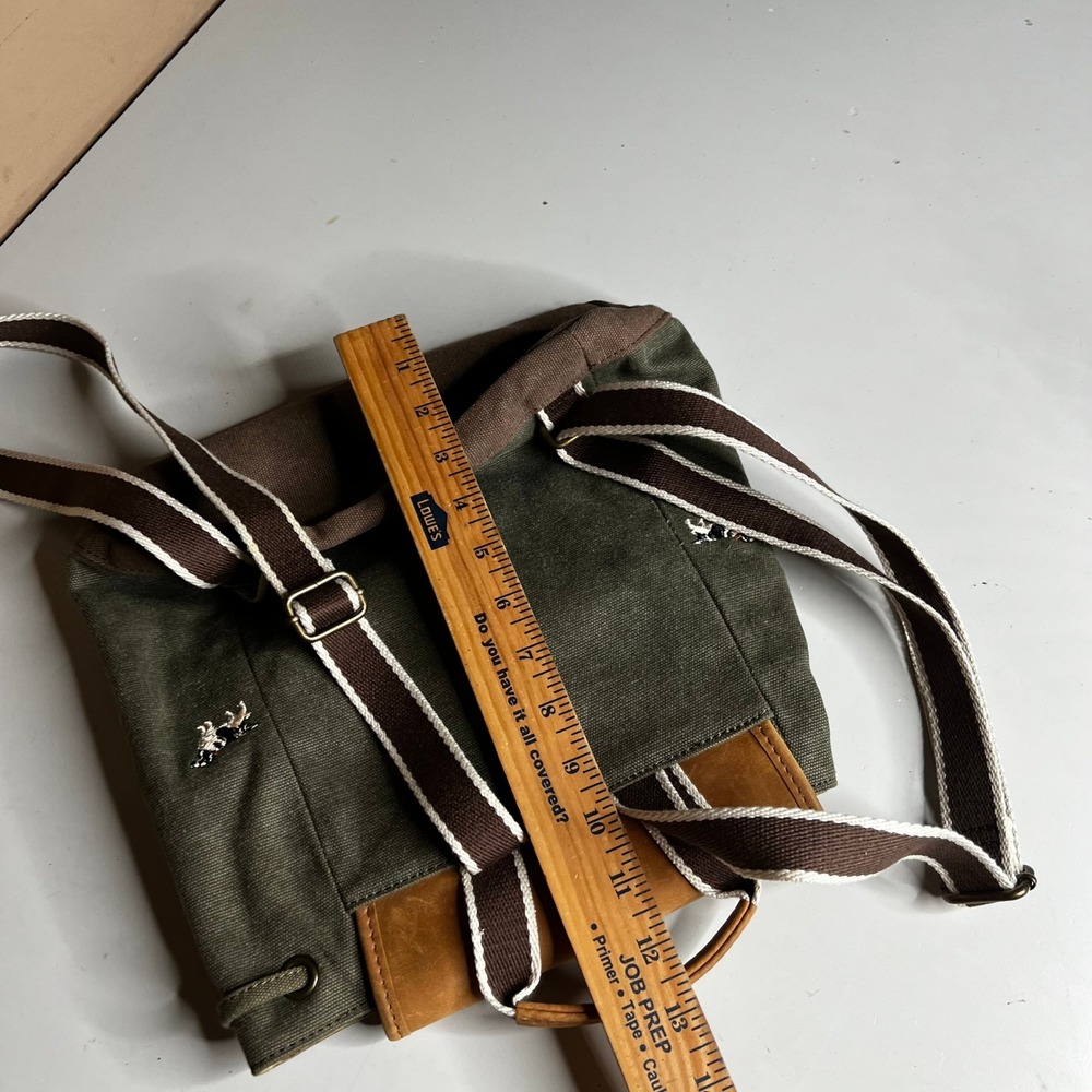 LL Bean Olive Canvas Dog Embroidered Rucksack Leather Flap Backpack Spaniel - Picture 5 of 8